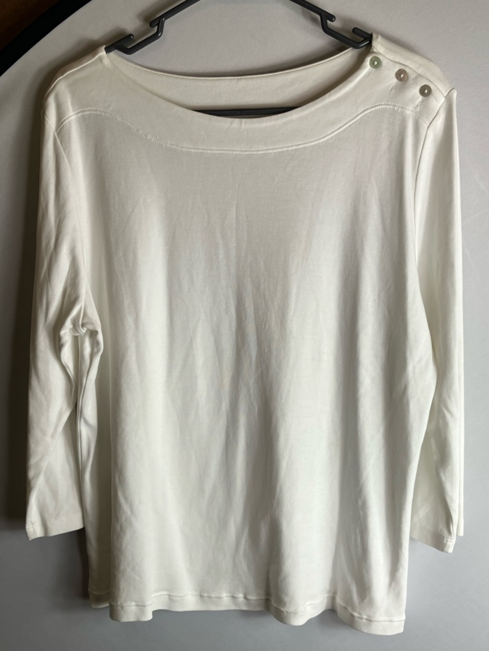 Women's Cream Button-Accent Boatneck Top